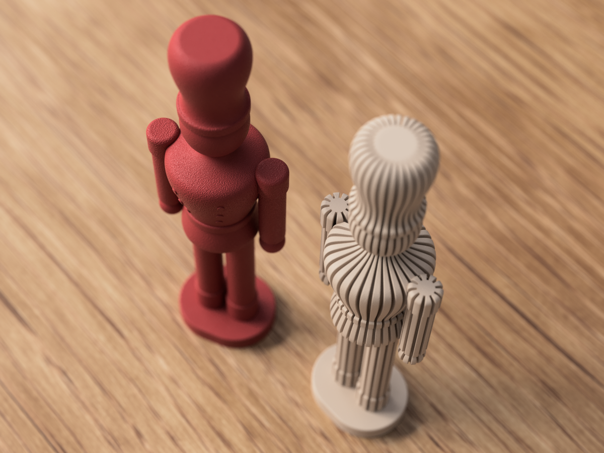 Japandi Nøtteknekker ovenfra – rød og beige