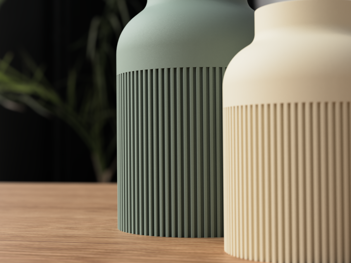 Japandi Hiku Vase – nærbilde ribber Sage Green og Latte